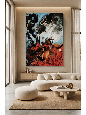 Wallivo Ateş ve Suyun Dramatik Çatışmasını Temsil Eden Akışkan Kanvas Tablo