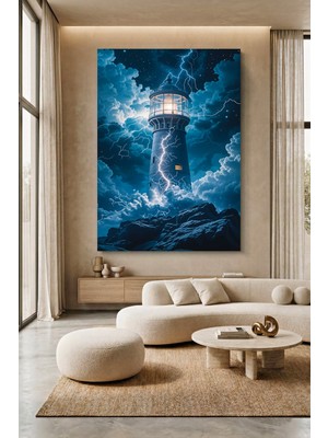 Wallivo Fırtınada Deniz Feneri Kanvas Tablo