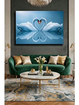 Wallivo Aşık Kuğular ve Doğa Teması - Romantik Modern Kanvas Tablo