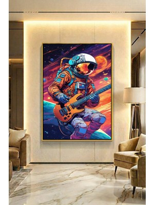 Wallivo Galaksiler Arasındaki Astronot Model 1 Bronz Metal Çerçeveli Kanvas Tablo