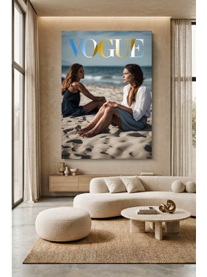 Wallivo Vogue Kapağı Tarzı - Sahilde Modern Güzellik Ikonu Kanvas Tablo