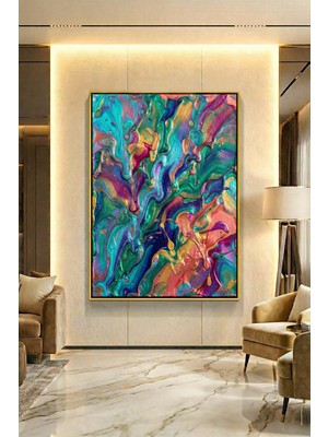 Wallivo Canlı Mücevher Damlaları Gold Metal Çerçeveli Kanvas Tablo