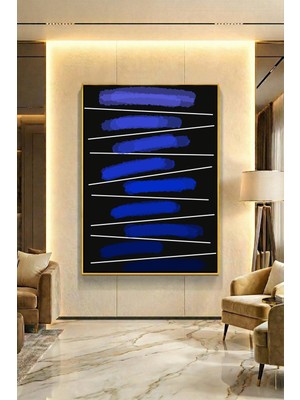 Wallivo Mavi Tonlarının Ahengi Model 3 Gold Metal Çerçeveli Kanvas Tablo