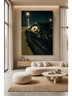 Wallivo Panda Şoför - Araba Kullanan Panda Sevimli Çocuk Odası Kanvas Tablo