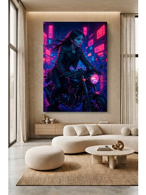 Wallivo Cyberpunk Motosikletli Kız Kanvas Tablo