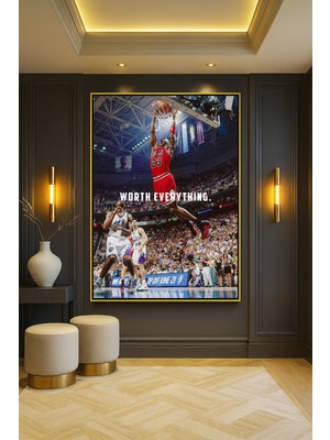 Wallivo Michael Jordan "worth Everything" Model 1 - Efsane Sporcu Siyah Metal Çerçeveli Kanvas Tablo