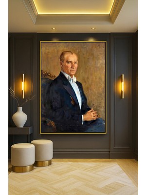 Wallivo Mustafa Kemal Atatürk Portre - Model 4 Gümüş Metal Çerçeveli Kanvas Tablo