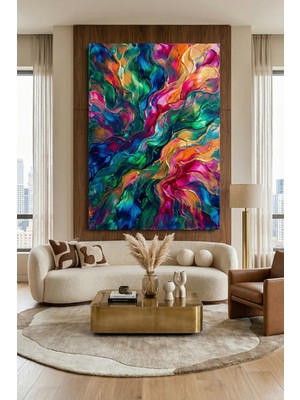 Wallivo Neşeli Dalgalar ve Canlı Fırça Vuruşları Kanvas Tablo