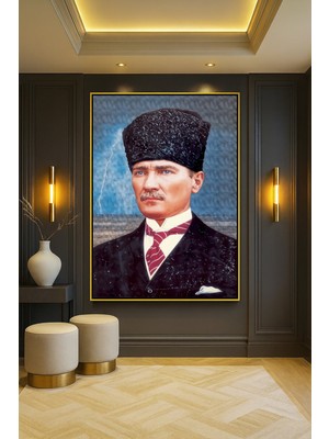 Wallivo Mustafa Kemal Atatürk Çizgisel Sanat - Model 5 Siyah Metal Çerçeveli Kanvas Tablo