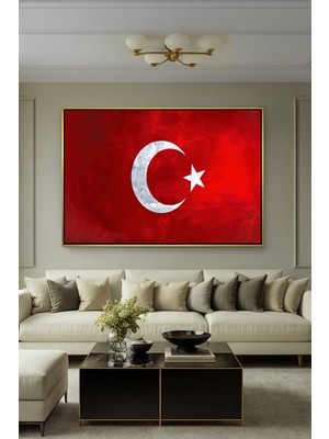 Wallivo Şanlı Türk Bayrağı Dalgalanan Tasarım - Model 1 Siyah Metal Çerçeveli Kanvas Tablo