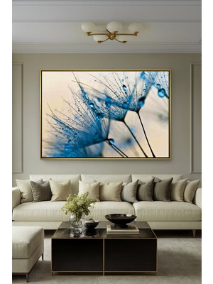 Wallivo Mavi Su Damlaları ve Çiçekler - Ferahlatıcı Modern Sanat Siyah Metal Çerçeveli Kanvas Tablo