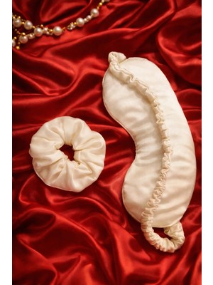 Mpy Global %100 Pamuk Saten Uyku Bandı Yoga Göz Bandı ve Saç Tokası 2 Li Set