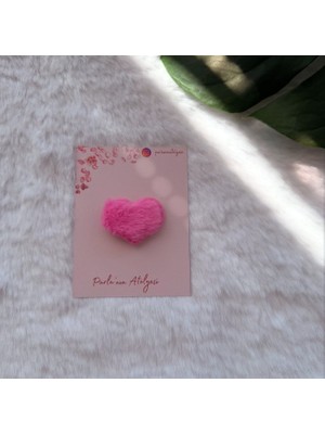 Parla'nın Atölyesi 0-3 Yaş Az Saçlı ve Saçsız Bebek Tokası  Pembe Yünlü Kalp