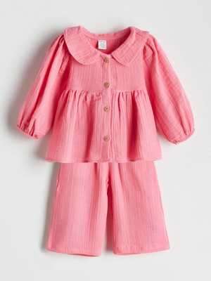 Lc Waikiki Yeni Sezon Bebe Yaka Kız Bebek Gömlek ve Pantolon 2'li