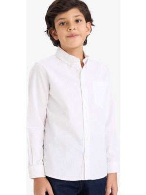 DeFacto Polo Yaka Oxford Uzun Kollu Basic Düz Gömlek Erkek Çocuk W3215A626SP