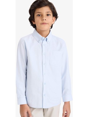 DeFacto %100 Pamuk Polo Yaka Oxford Uzun Kollu Basic Düz Gömlek Erkek Çocuk W3215A626SP