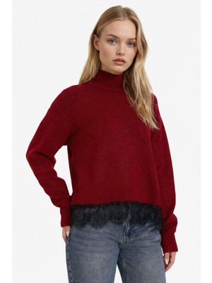 DeFacto Regular Fit Balıkçı Yaka Etek Ucu Dantel Detaylı Kazak G8552AX25WN