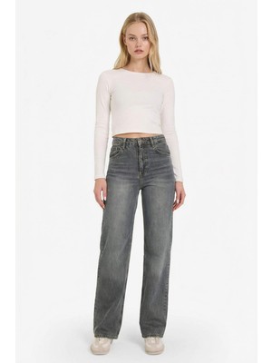DeFacto %100 Pamuk 90's Wide Leg Yüksek Bel Uzun Jean Pantolon G1405AX25WN