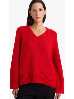 DeFacto Oversize Geniş Kalıp V Yaka Triko Kazak G6290AX25WN