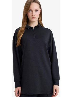 DeFacto Regular Fit Fermuarlı Yaka Uzun Kollu Tunik F5771AX26SP