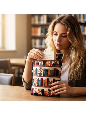 Woodycord El Yapımı Kitap ve Tablet Kılıfı 3D Kütüphane Desenli (21X27 Cm)