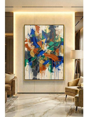 Wallivo Soyut Formların Dansı ve Sanatçının Damlaları Siyah Metal Çerçeveli Kanvas Tablo