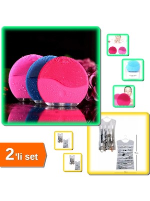 Hereveoyuncak Titreşimli Yüz Temizleme ve Masaj Aleti + Siyah Çizgili Çift Taraflı Takı Organizeri - 2li Set X1Q5Z