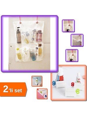 Hereveoyuncak 8 Cepli Bebek Beşik Düzenleyici Askılı File Beyaz 52x40 cm + Diş Macunu Tüp Krem Sıkma Aparatı 2li Set