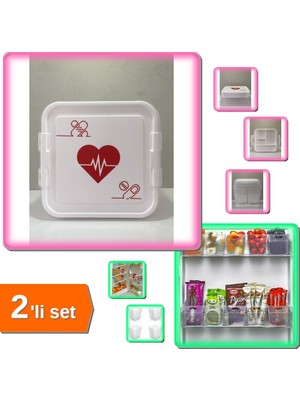 Hereveoyuncak Ilk Yardım Ecza Saklama Kutusu + 6 Adet Buzdolabı Içi Mini Organizer Kutu Düzenleyici - 2li Set G3K3