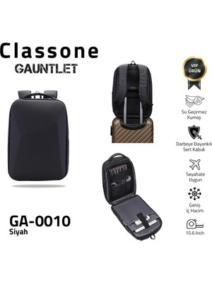 Classone GA-0010 Gauntlet V1 Sert Kabuk Serisi 15.6 Inch Uyumlu Wtx Pro Su Geçirmez Kumaş Laptop Çantası -Siyah