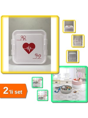 Hereveoyuncak Ilk Yardım Saklama Ecza Kutusu + 3 Gözlü Dikiş ve Takı Saklama Kabı Beyaz - 2li Set Y1W1A8