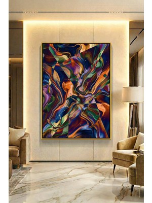 Wallivo Koyu Renklerin Girdabında Altın Işık Hızı Siyah Metal Çerçeveli Kanvas Tablo