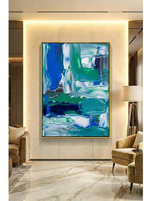 Wallivo Sessiz Gecenin Mavi Rüyası Gümüş Metal Çerçeveli Kanvas Tablo