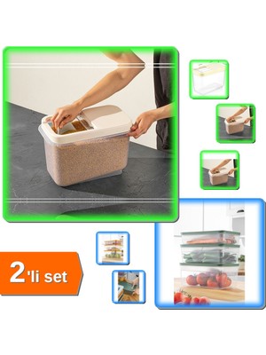 Hereveoyuncak Sürgülü Kapaklı 10 Lt Erzak Bakliyat + 5 Lt Vakumlu Mikrodalga Buzluk Saklama Kabı - 2li Set H9A2B3