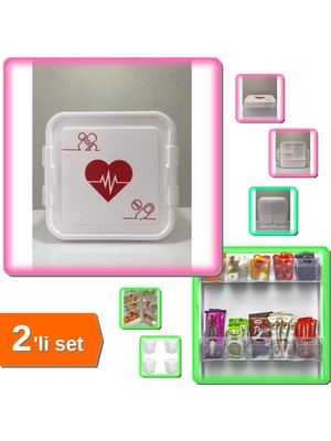 Hereveoyuncak Ilk Yardım Ecza Saklama Kutusu + 12 Adet Buzdolabı Içi Düzenleyici Mini Organizer Kutu - 2li Set T3N
