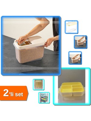 Hereveoyuncak Sürgülü Kapaklı 10 Lt Erzak Saklama Kabı + Çok Amaçlı Bölmeli Oyuncak Hobi Kutusu - 2li Set E6Y0M6