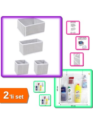 Hereveoyuncak 4 Adet Çekmece Düzenleme Kutu Organizer + 8 Cepli Askılı File Mutfak Banyo Organizer - 2li Set F0K8C
