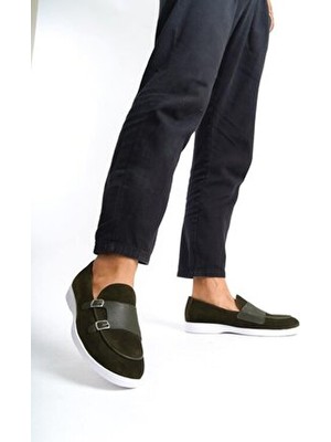 Mubiano Hakiki Deri MBKRY105-HK Erkek Toka Detay Haki Loafer