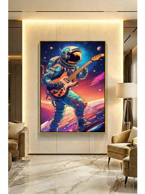 Wallivo Galaksiler Arasındaki Astronot Model 3 Gold Metal Çerçeveli Kanvas Tablo