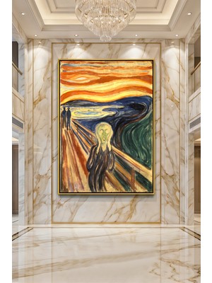Wallivo Edvard Munch Çığlık Ekspresyonist Sanat Siyah Metal Çerçeveli Kanvas Tablo