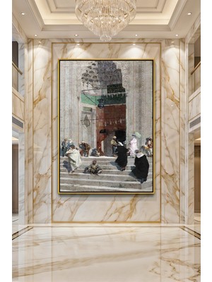 Wallivo Ludwig Deutsch Cami Girişi Doğu Sahnesi Bronz Metal Çerçeveli Kanvas Tablo