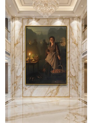 Wallivo Petrus Van Schendel Gece Pazarı Meyve Satıcısı Bronz Metal Çerçeveli Kanvas Tablo