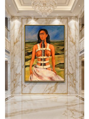 Wallivo Frida Kahlo Kırık Sütun Gold Metal Çerçeveli Kanvas Tablo
