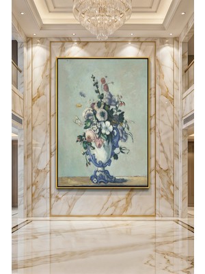 Wallivo Paul Cezanne Çiçek Vazosu Natürmort Gümüş Metal Çerçeveli Kanvas Tablo