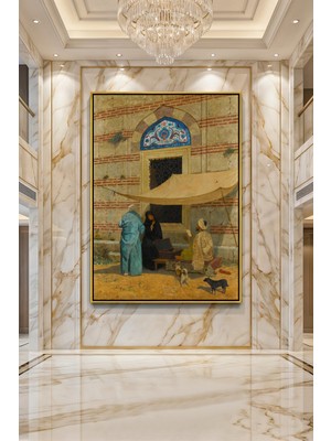 Wallivo Osman Hamdi Bey Kapalıçarşı Önünde Sohbet Bronz Metal Çerçeveli Kanvas Tablo