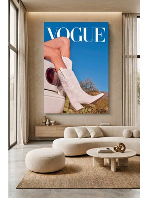 Wallivo Vogue Tarzı - Diz Üstü Çizmeli Model Moda Illüstrasyonu Kanvas Tablo