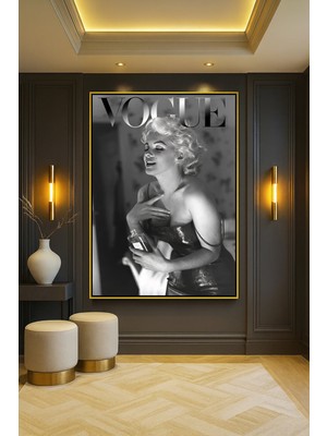 Wallivo Siyah Beyaz Vogue - Marilyn Monroe Makyaj Temalı Bronz Metal Çerçeveli Kanvas Tablo