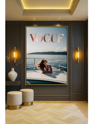 Wallivo Vogue Güzellik - Güneş Işığı ve Model Temalı Sanat Gümüş Metal Çerçeveli Kanvas Tablo
