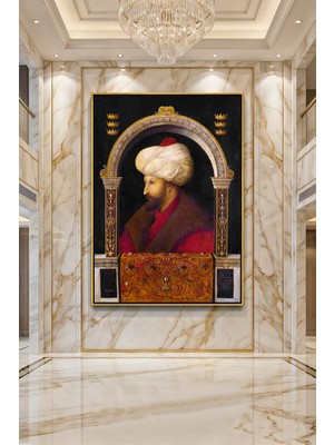 Wallivo Gentile Bellini Fatih Sultan Mehmet Portresi Bronz Metal Çerçeveli Kanvas Tablo