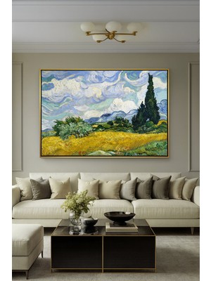 Wallivo Vincent Van Gogh'un Saint-Remy Başyapıtı Selvili Buğday Tarlası Siyah Metal Çerçeveli Kanvas Tablo